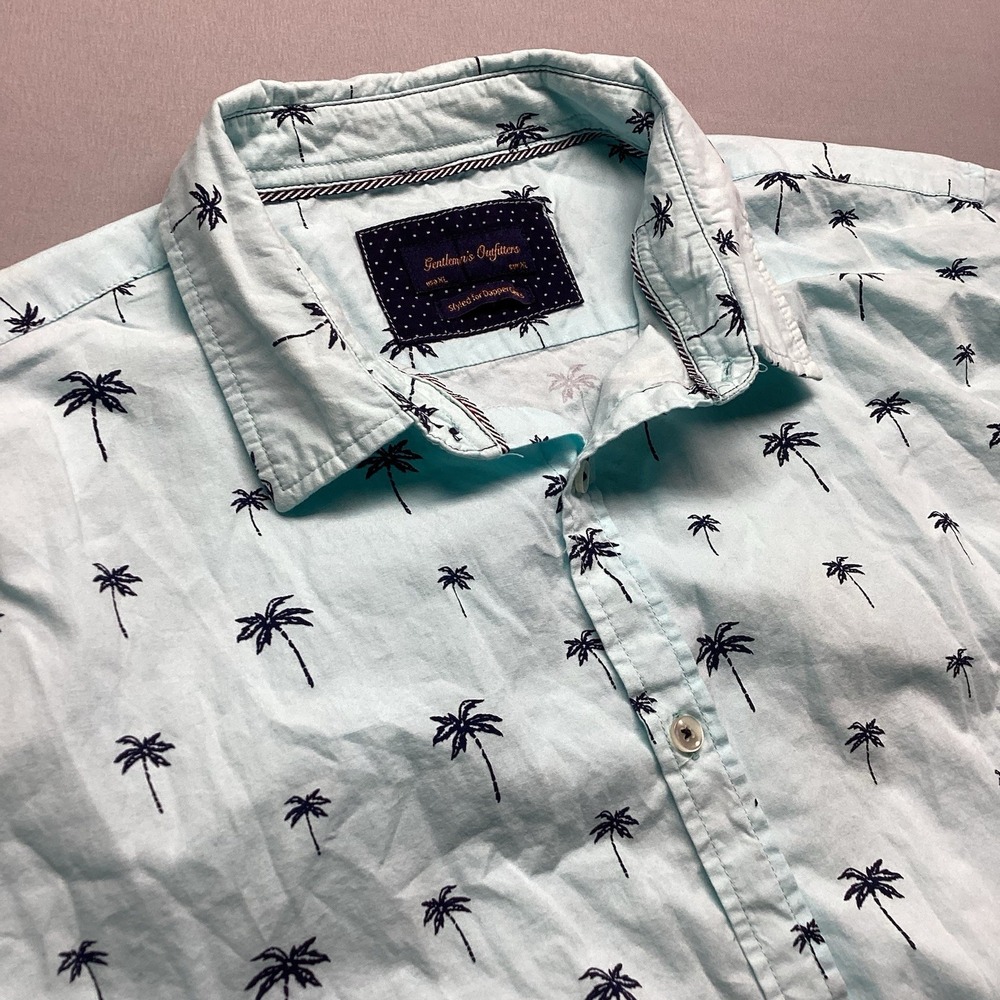 Gentlemens Outfitters Palm Tree Shirt Mens XL Blue Cotton Tropical Button Down